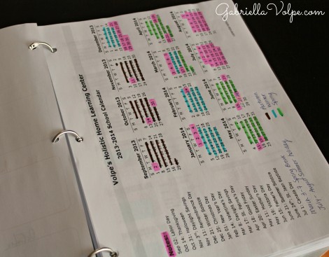 full year calendar for homeschool planner