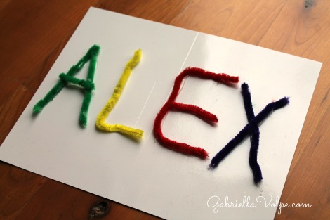 name practice finger tracing card with pipe cleaners